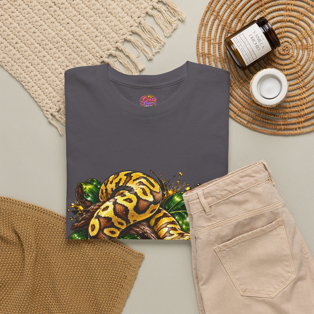 Ball Python Illustration T‑Shirt — Yellow Jungle Snake Graphic Tee