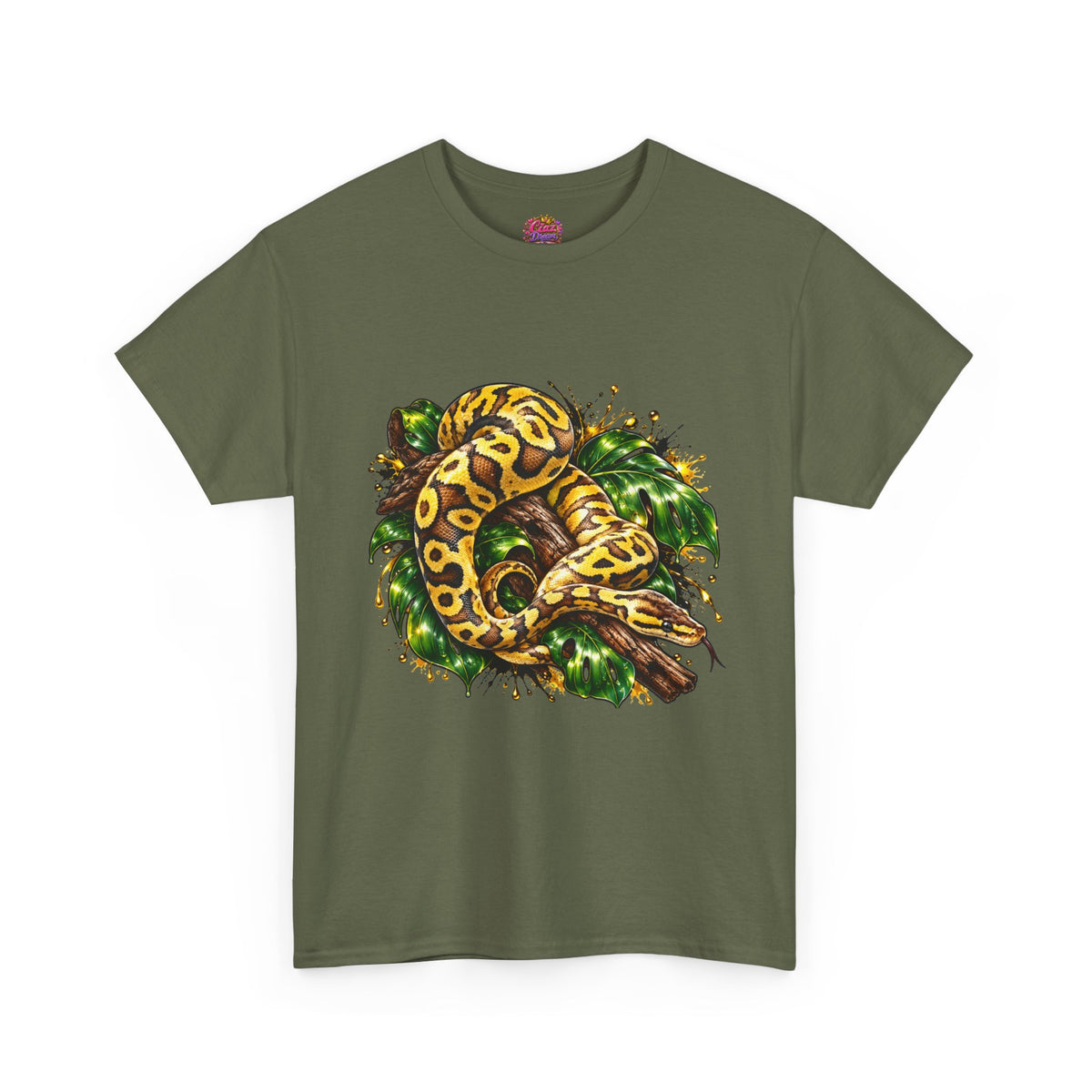 Ball Python Illustration T‑Shirt — Yellow Jungle Snake Graphic Tee