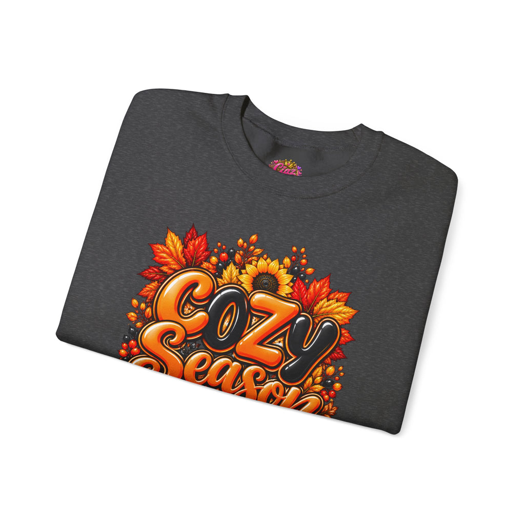 Cozy Season Sweatshirt – Autumn Sunflowers & Pumpkin Fall Crewneck