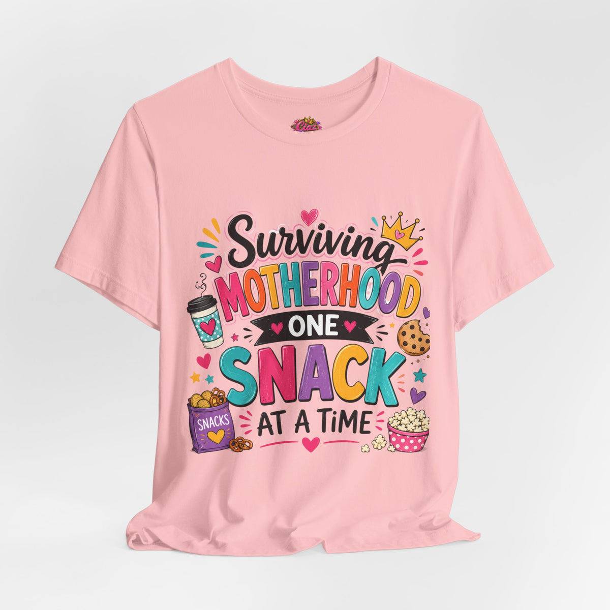Motherhood Snack T‑Shirt — "Surviving Motherhood One Snack at a Time" Mom Tee