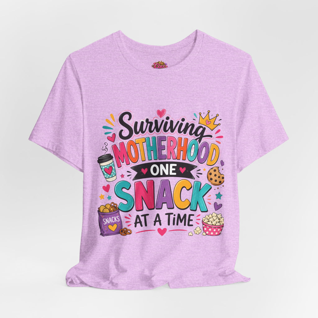 Motherhood Snack T‑Shirt — "Surviving Motherhood One Snack at a Time" Mom Tee