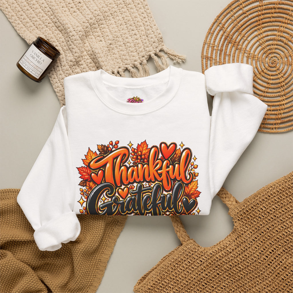 Thankful Grateful Blessed Fall Sweatshirt — Thanksgiving Pumpkin Cozy Crewneck