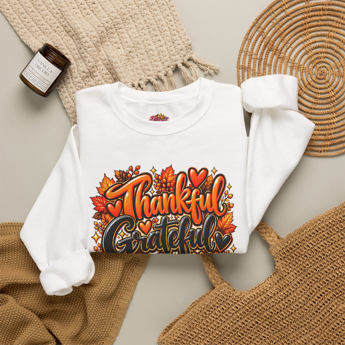 Thankful Grateful Blessed Fall Sweatshirt — Thanksgiving Pumpkin Cozy Crewneck
