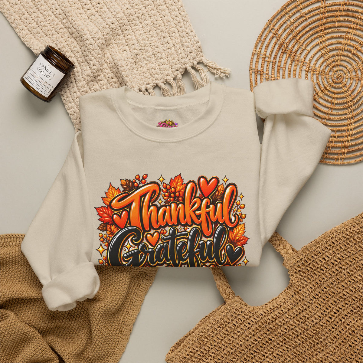 Thankful Grateful Blessed Fall Sweatshirt — Thanksgiving Pumpkin Cozy Crewneck