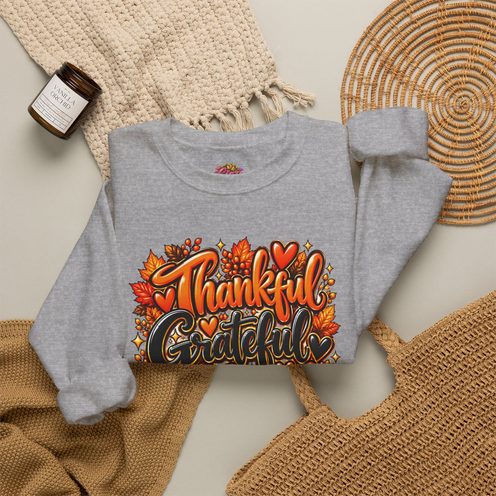 Thankful Grateful Blessed Fall Sweatshirt — Thanksgiving Pumpkin Cozy Crewneck