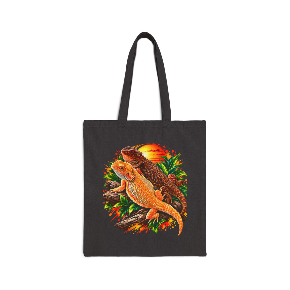 Bearded Dragon Sunset Tote — Cotton Canvas Reusable Bag