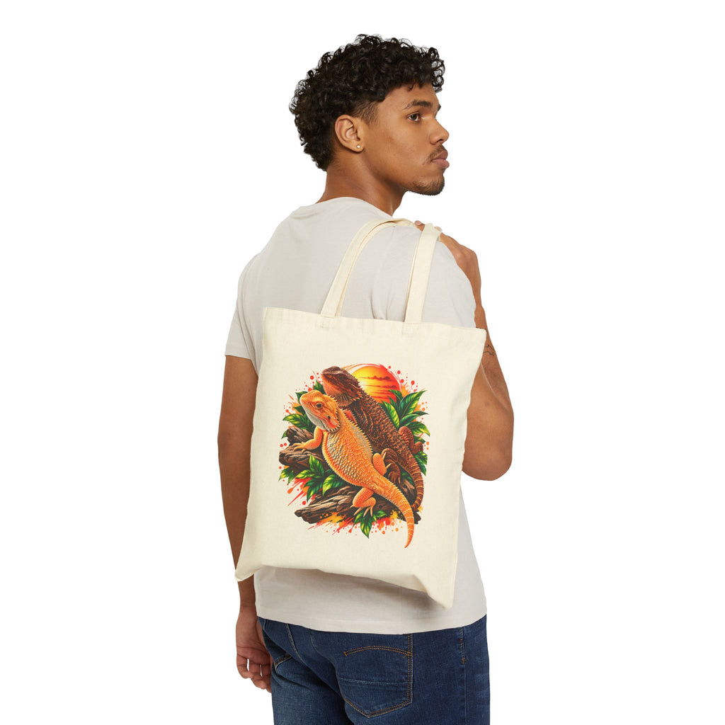 Bearded Dragon Sunset Tote — Cotton Canvas Reusable Bag