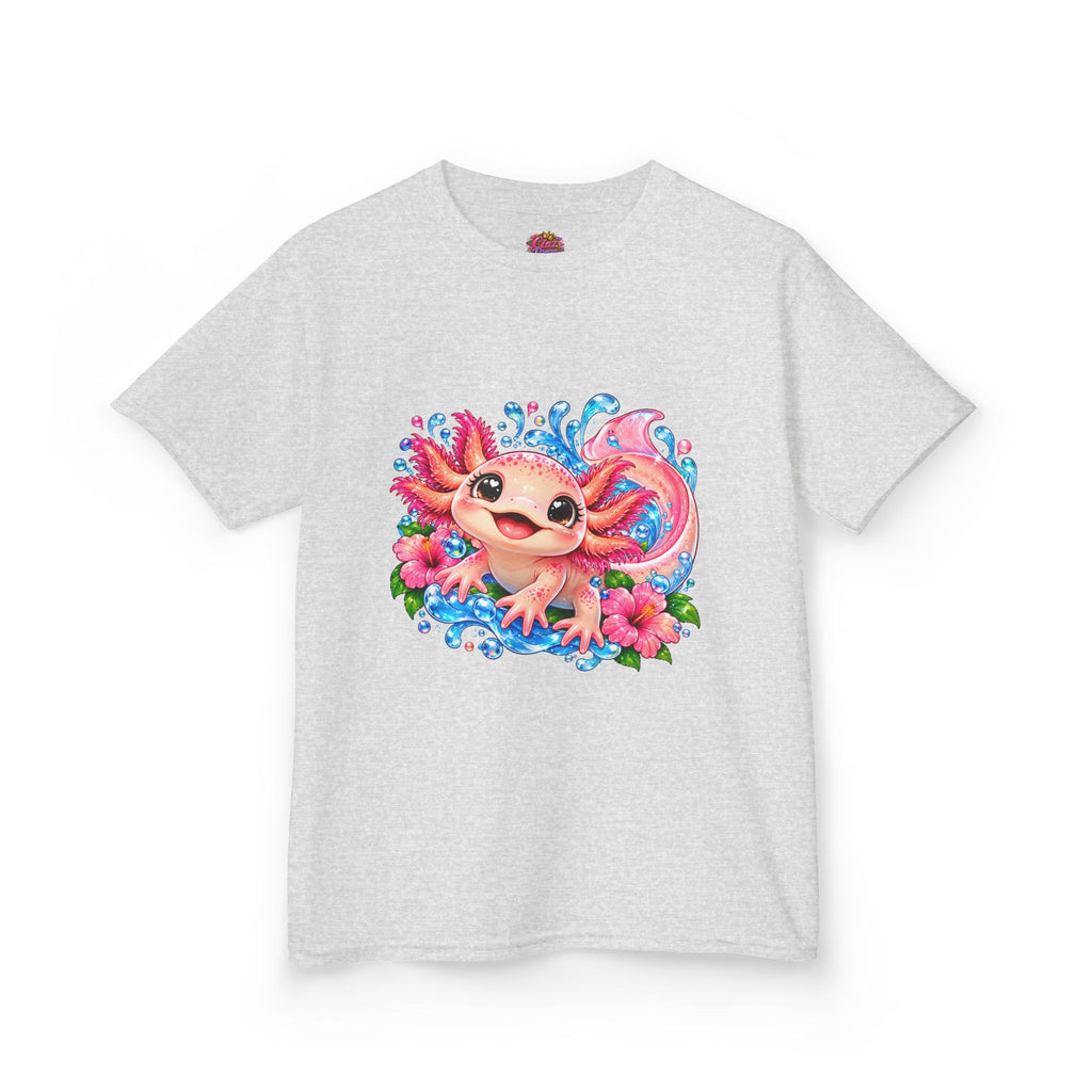 Cute Axolotl Kids T-Shirt — Pink Watercolor Axolotl with Flowers (Children's Tee)