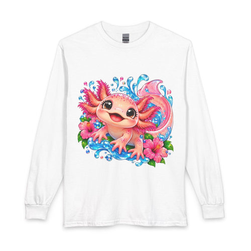 Axolotl Floral Long Sleeve Tee — Cute Pink Axolotl Shirt