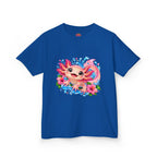 Cute Axolotl Kids T-Shirt — Pink Watercolor Axolotl with Flowers (Children's Tee)