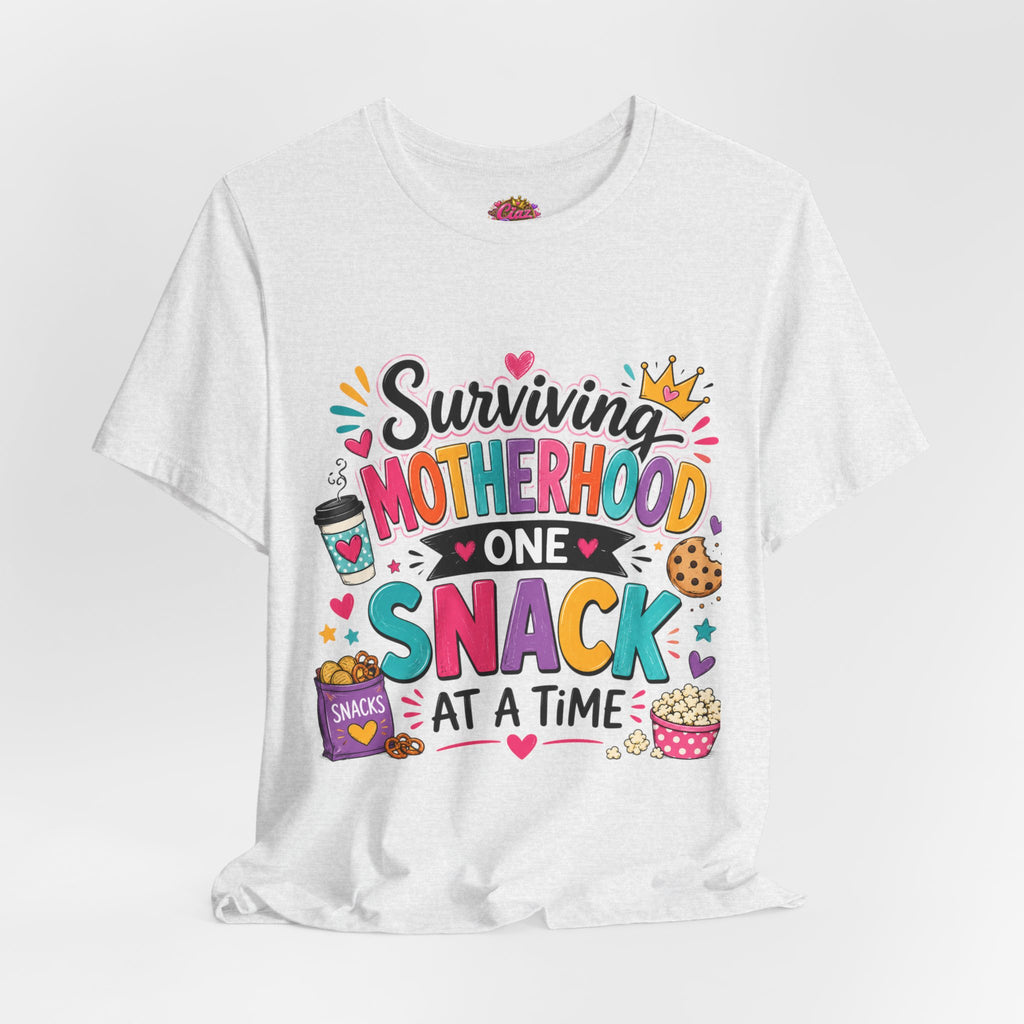 Motherhood Snack T‑Shirt — "Surviving Motherhood One Snack at a Time" Mom Tee