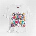 Motherhood Snack T‑Shirt — "Surviving Motherhood One Snack at a Time" Mom Tee